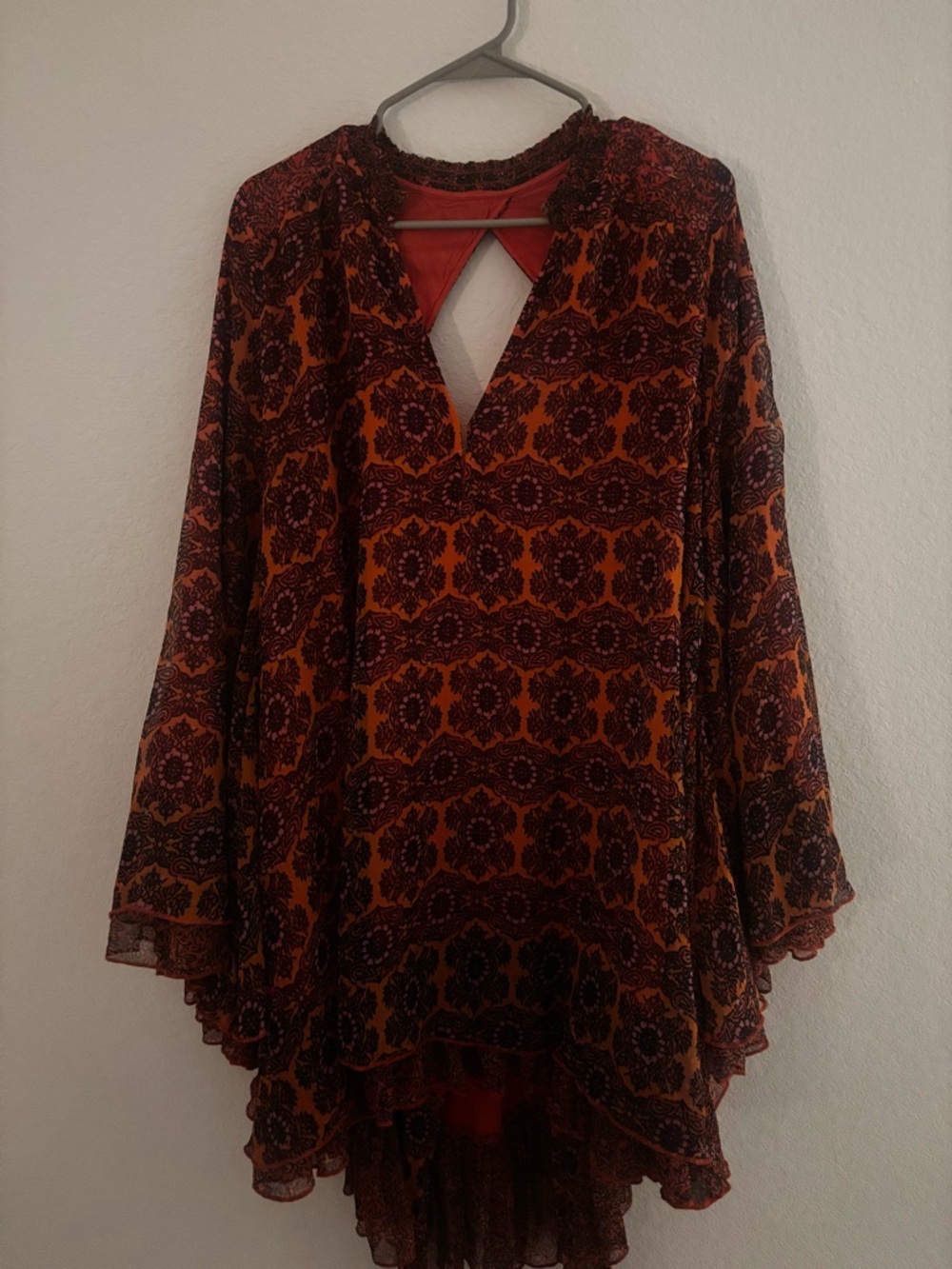Free People Boho Orange & Burgundy Patterned Tunic Dress